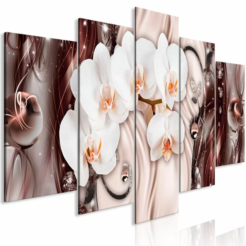 Obraz - Wodospad orchidei (5-częściowy) szeroki różowy