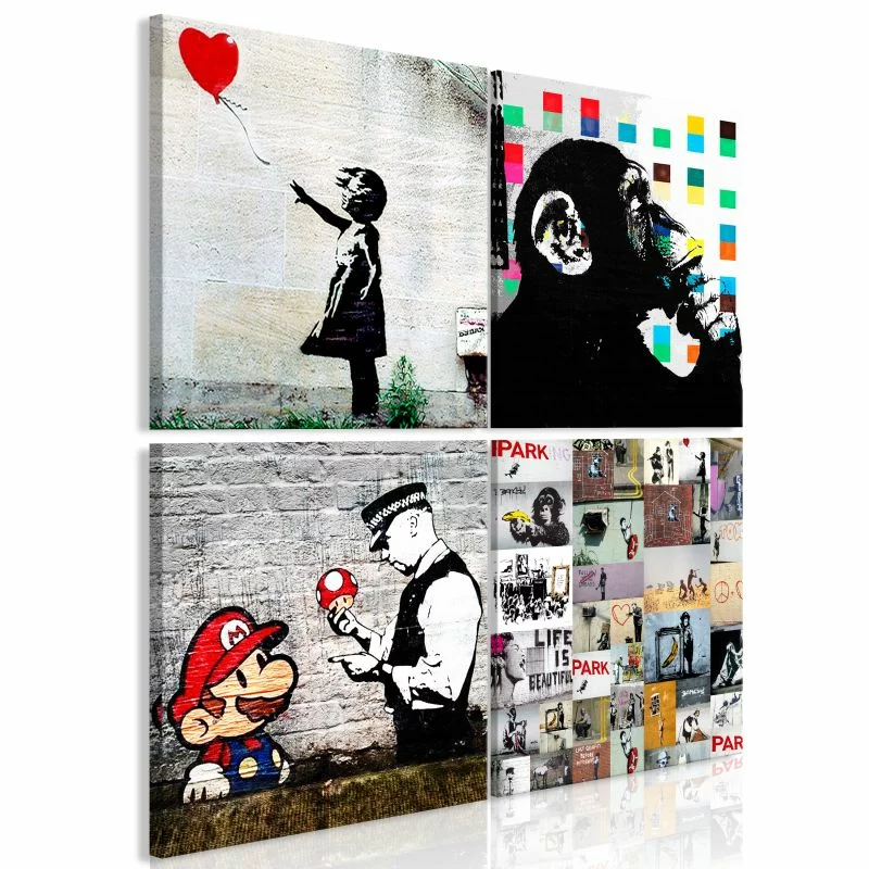 Obraz - Kolaż Banksy (4-częściowy) - obrazek 1