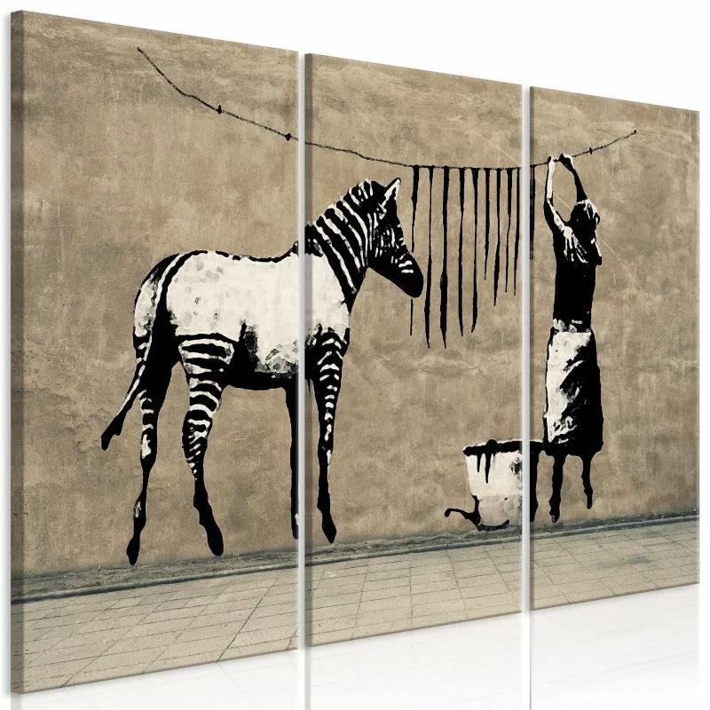 Obraz - Banksy: Pranie zebry na betonie (3-częściowy) - obrazek 1