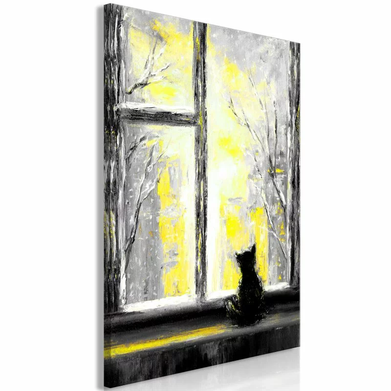 Obraz - Tęskniący kotek (1-częściowy) pionowy żółty