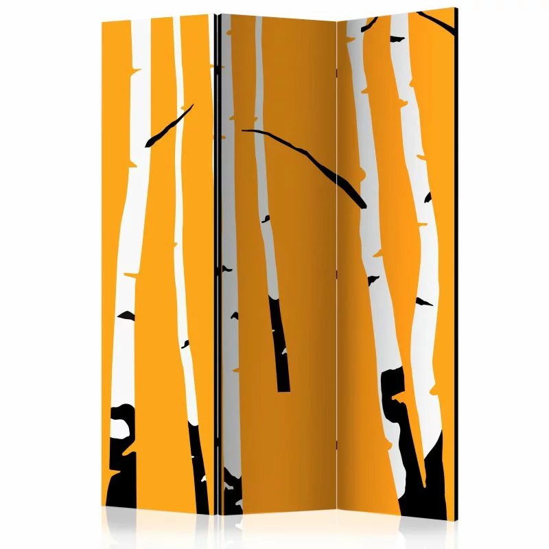 Parawan 3-częściowy - Birches on the orange background - obrazek 1