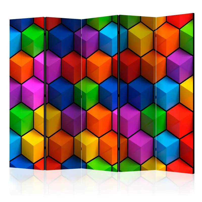 Parawan 5-częściowy - Kolorowe pola geometryczne - obrazek 1