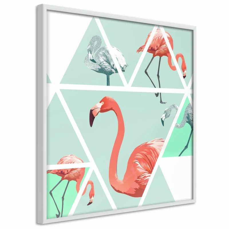 Plakat - Tropikalna mozaika z flamingami (kwadratowy)
