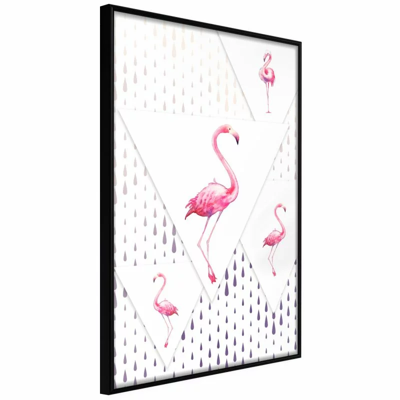 Plakat - Flamingi i trójkąty