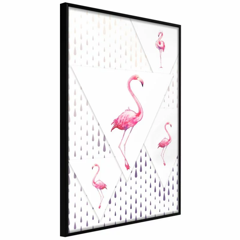 Plakat - Flamingi i trójkąty - obrazek 1