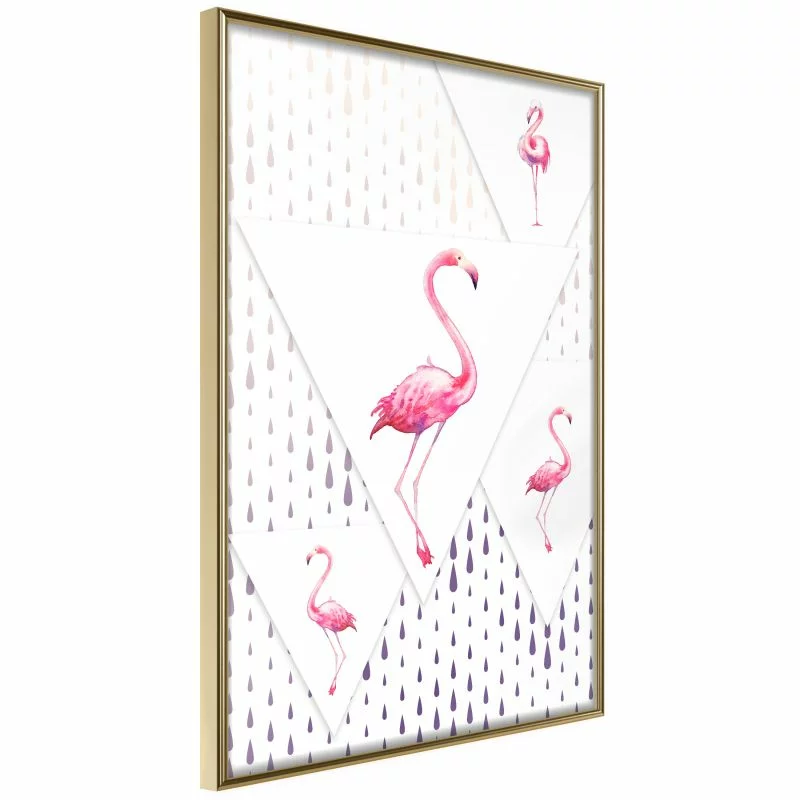 Plakat - Flamingi i trójkąty - obrazek 1