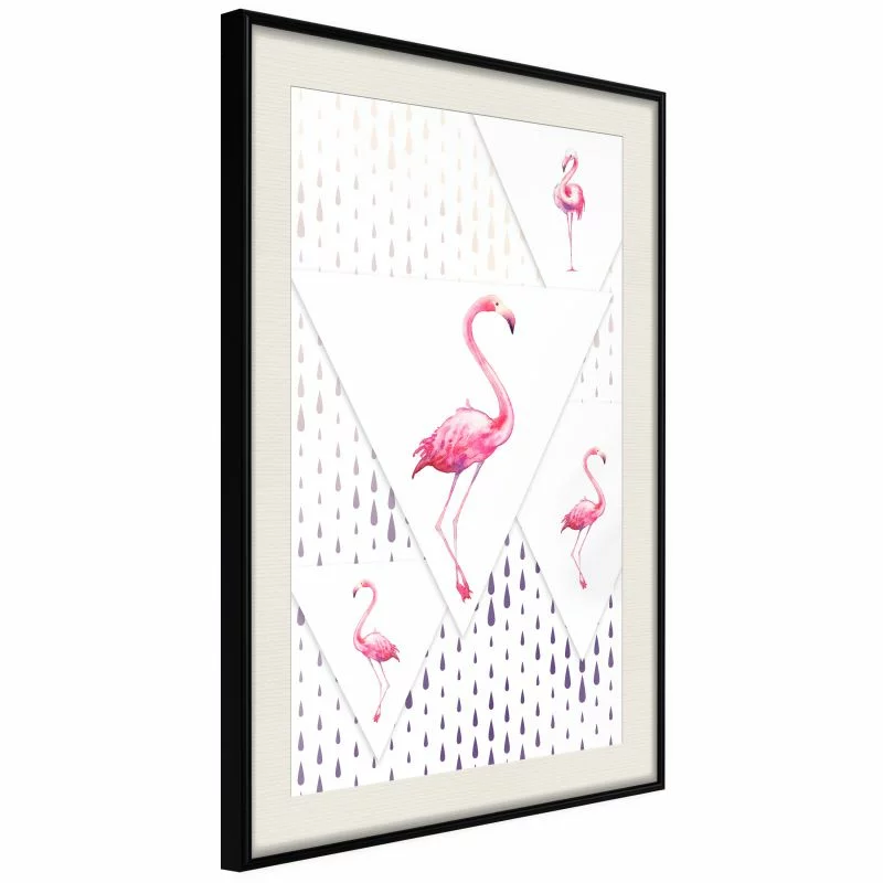 Plakat - Flamingi i trójkąty - obrazek 1