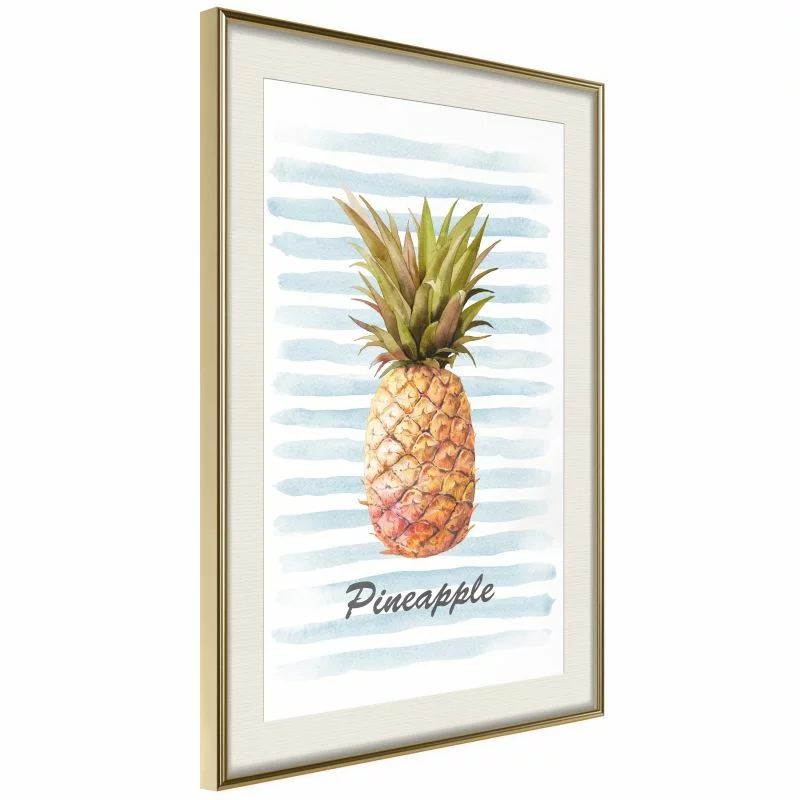 Plakat - Ananas na pasiastym tle - obrazek 1