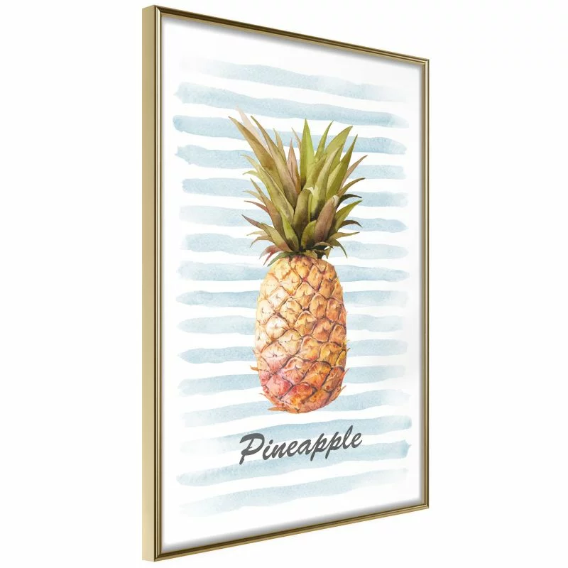 Plakat - Ananas na pasiastym tle - obrazek 1