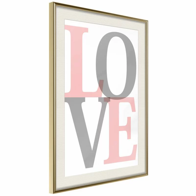 Plakat - Szaro-różowe Love - obrazek 1