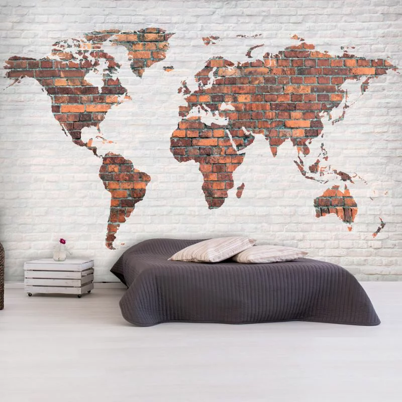 Fototapeta - Mapa świata: Ceglany mur - obrazek 1