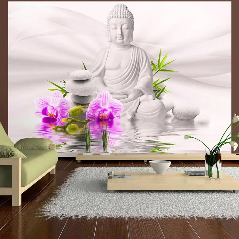 Fototapeta samoprzylepna - Budda i różowe orchidee