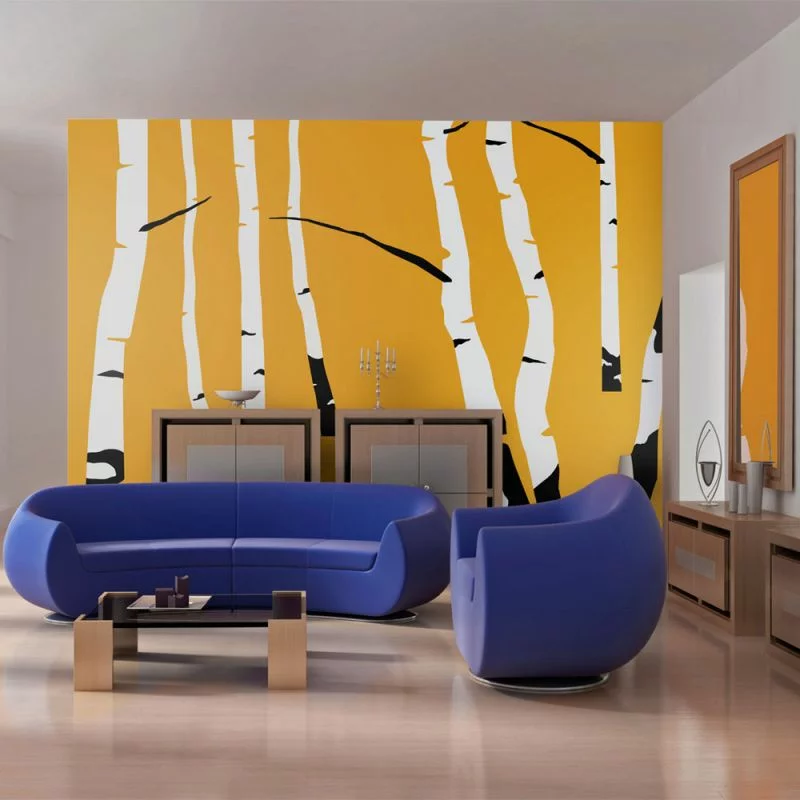 Fototapeta - Birches on the orange background - obrazek 1