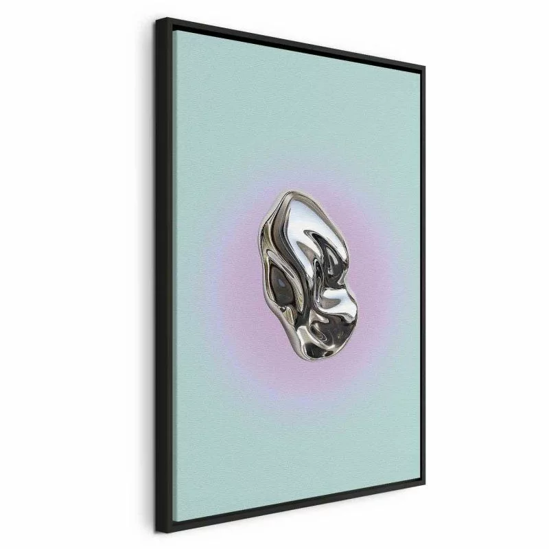 Obraz - Metaliczna Forma - abstrakcyjna rzeźba na miętowym tle z fioletowym halo - obrazek 1