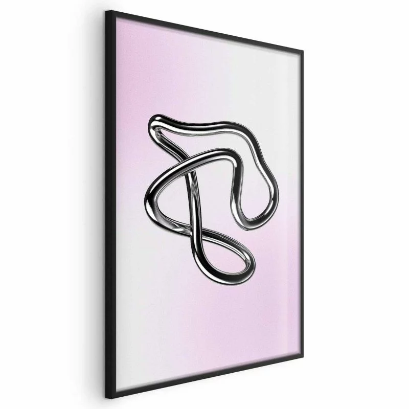 Plakat - Srebrne Zawiłości - płynna metaliczna figura na gradientowym tle - obrazek 1