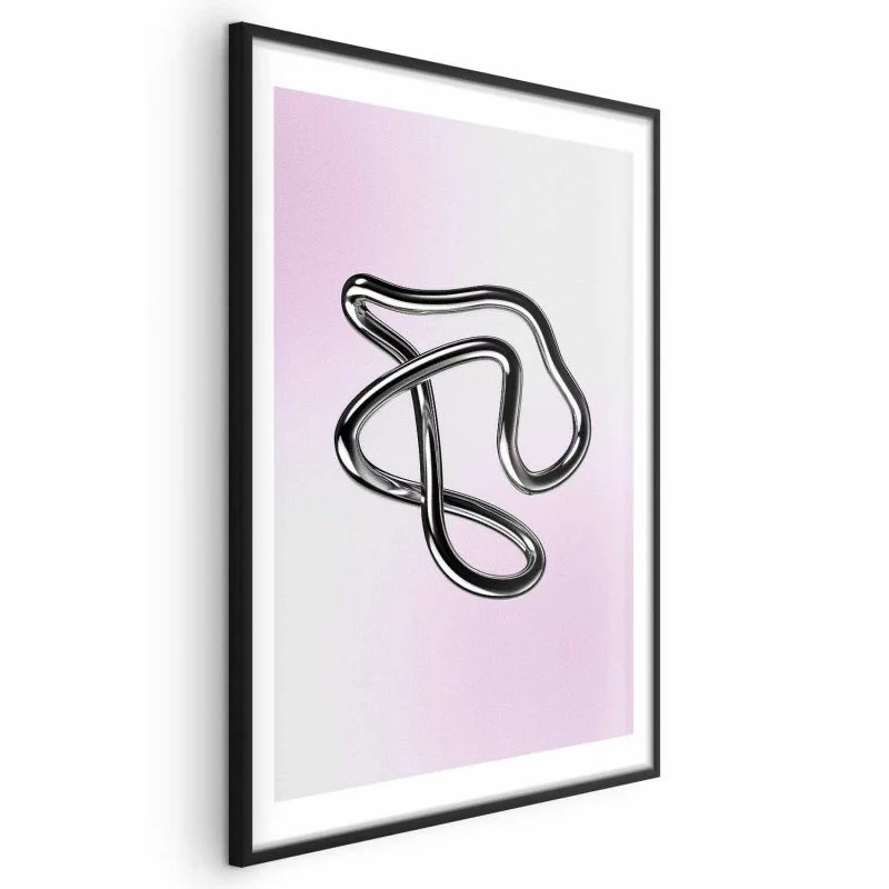 Plakat - Srebrne Zawiłości - płynna metaliczna figura na gradientowym tle - obrazek 1