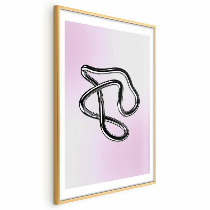 Plakat - Srebrne Zawiłości - płynna metaliczna figura na gradientowym tle - obrazek 1
