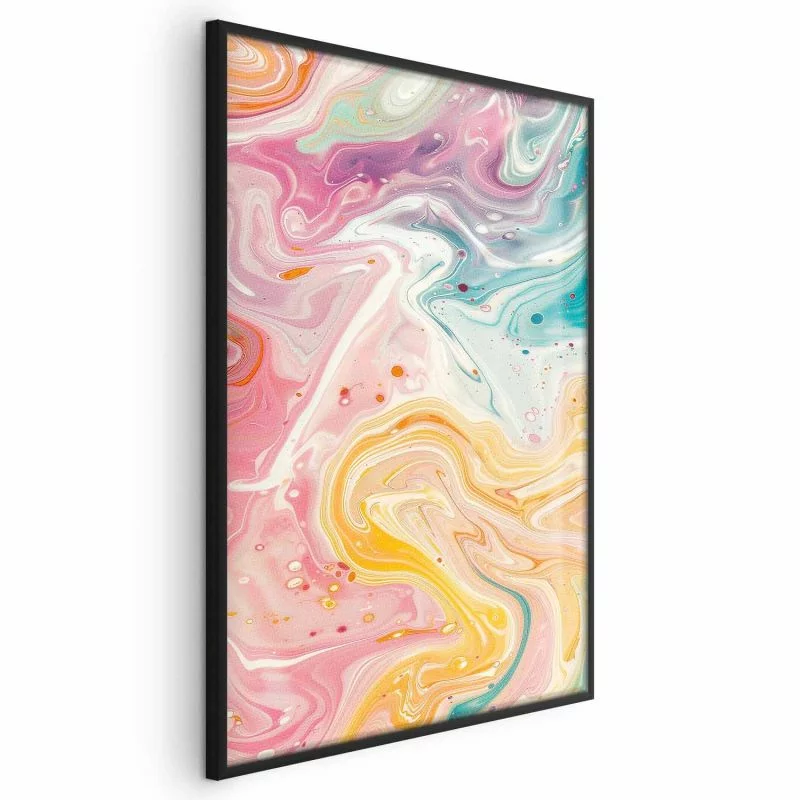 Plakat - Kolorowy Chaos - dynamiczne kształty w odcieniach różu żółci i błękitu - obrazek 1