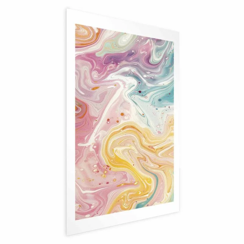 Plakat - Kolorowy Chaos - dynamiczne kształty w odcieniach różu żółci i błękitu - obrazek 1