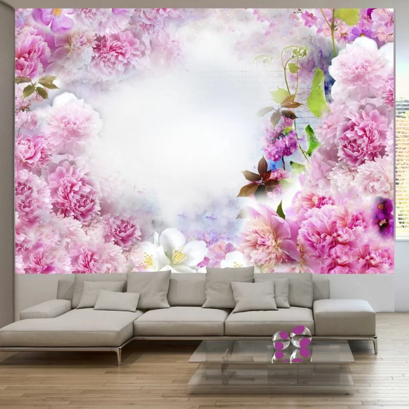 Fototapeta wodoodporna - Zapach goździków - abstrakcyjny motyw kwiatów z napisami i chmurami - obrazek 1