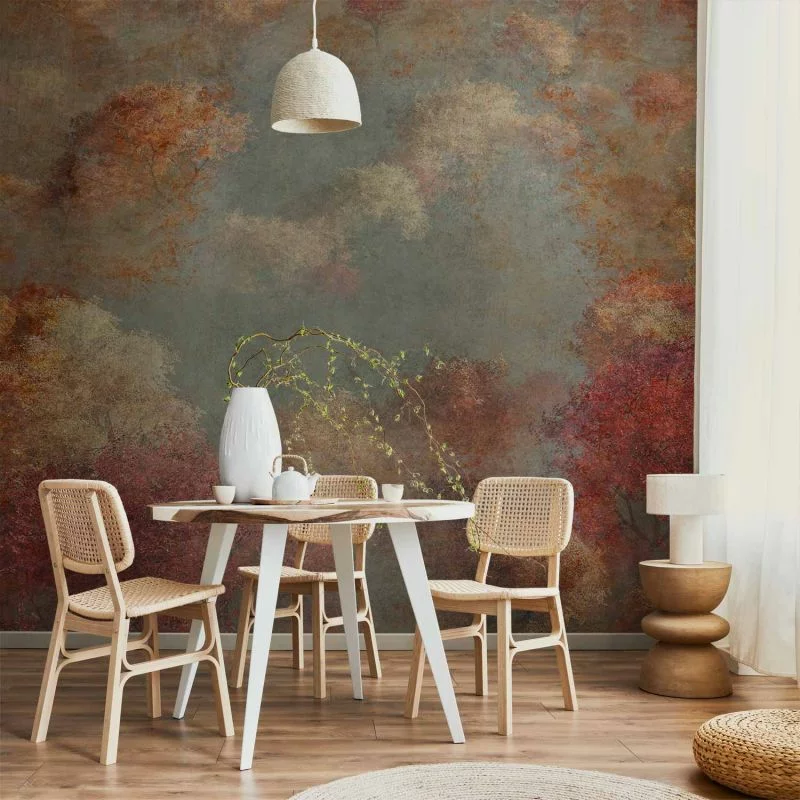 Fototapeta - Natura jesienią - pejzaż jesiennych drzew w malowanym stylu retro - obrazek 1