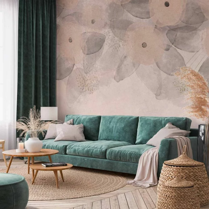 Fototapeta - Minimalistyczna łąka - desenie na delikatnym beżowym tle z teksturą - obrazek 1