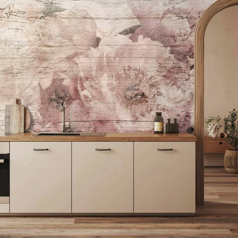 Fototapeta - Kwiaty na deskach - obrazek 1