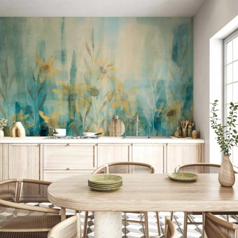 Fototapeta - Muśnięcie latem - motyw roślinny z łąką kwiatów w niebieskich tonach - obrazek 1