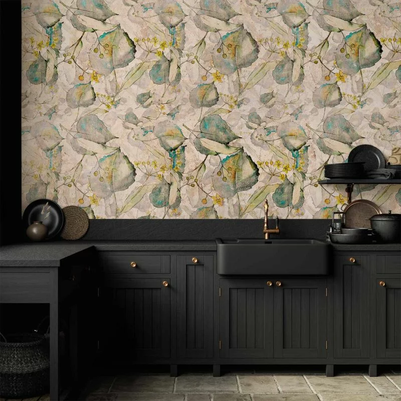 Fototapeta - Zielonożółte jesienne pamiątki - deseń z roślinnym motywem z liśćmi - obrazek 1