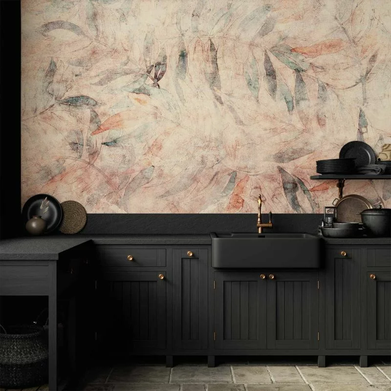 Fototapeta - Greckie laury - kompozycja z liśćmi w desenie na tle w żółtych tonach - obrazek 1