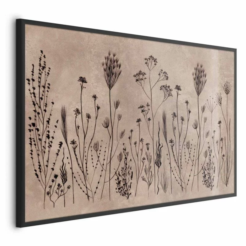 Plakat - Polne kwiaty - czarne rośliny na tle w technice lime wash - obrazek 1