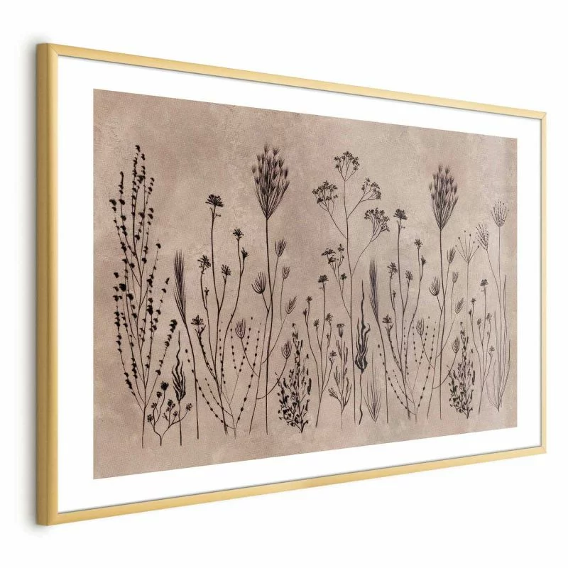 Plakat - Polne kwiaty - czarne rośliny na tle w technice lime wash - obrazek 1