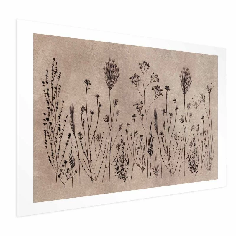 Plakat - Polne kwiaty - czarne rośliny na tle w technice lime wash - obrazek 1