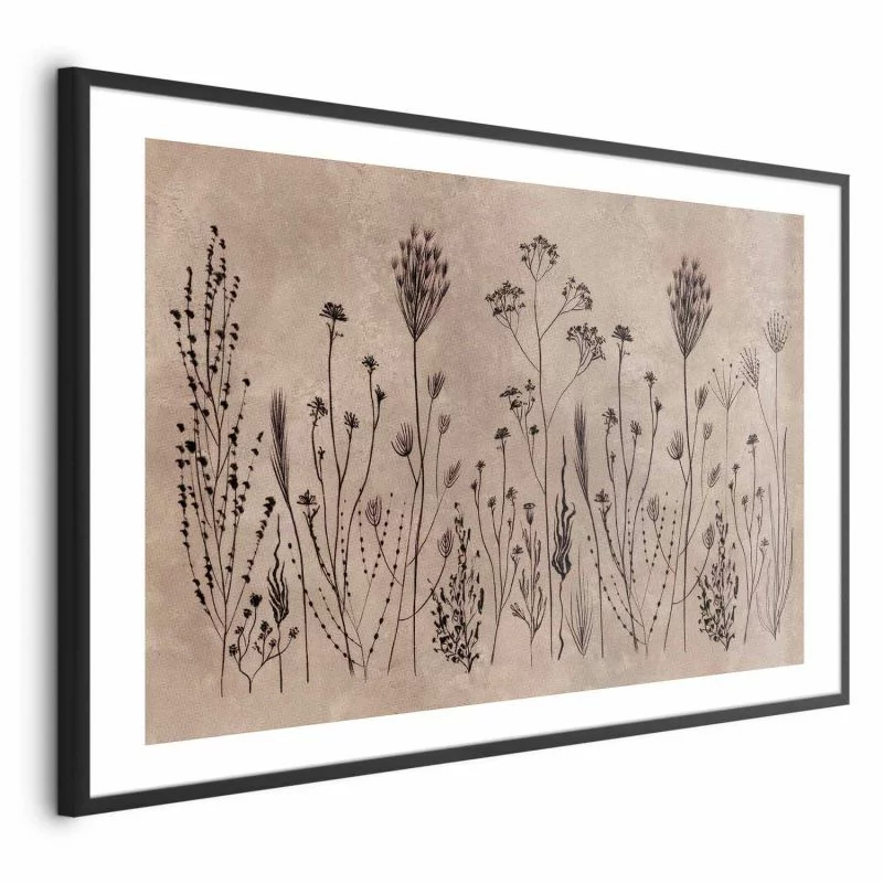 Plakat - Polne kwiaty - czarne rośliny na tle w technice lime wash - obrazek 1