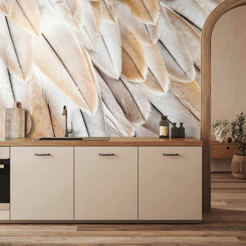 Fototapeta - Skrzydła ptaka z bliska - jednolite zbliżenie na beżowe pióra ptaka - obrazek 1