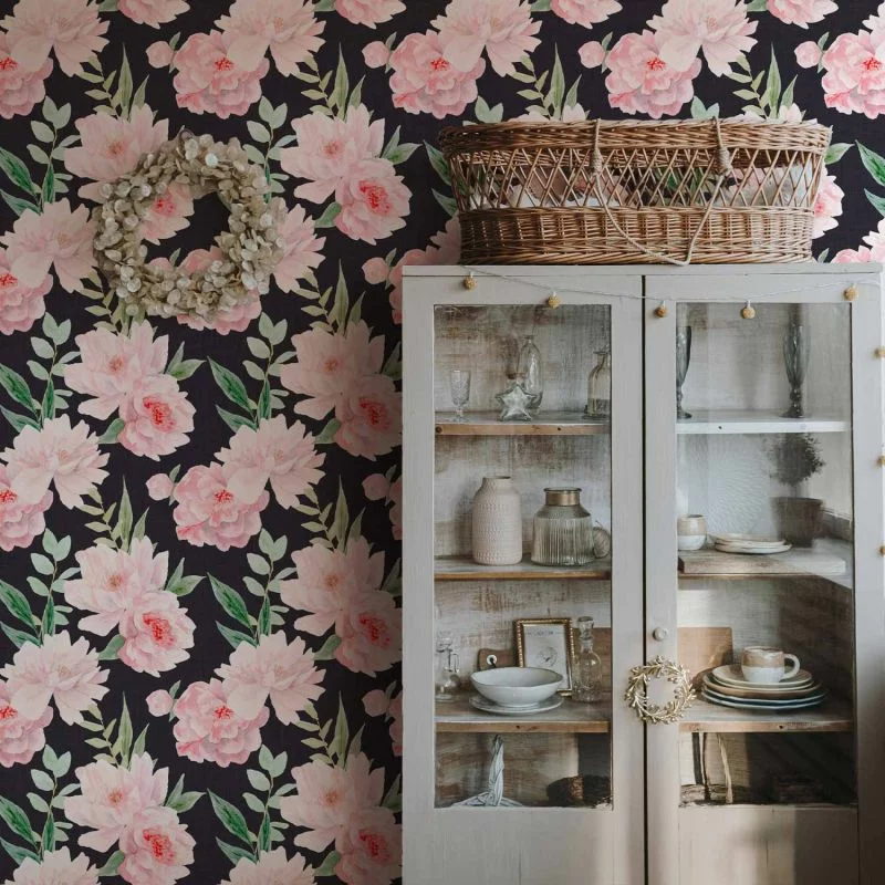 Tapeta - Piwonie na grafitowym tle - obrazek 1