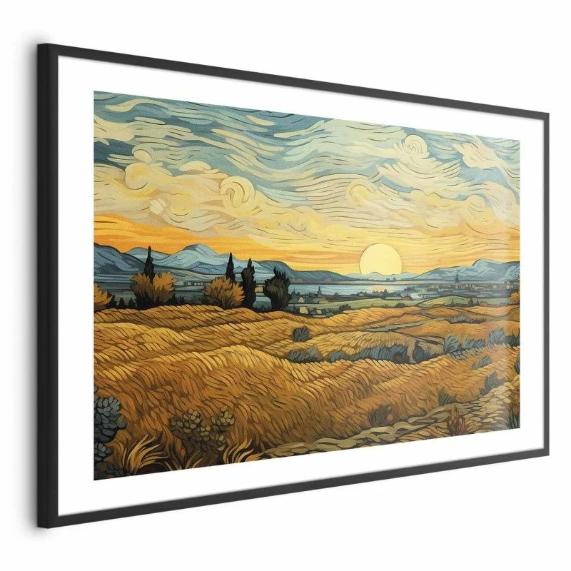 Plakat - Impresjonistyczne łany - namalowany złoty krajobraz z łanami zboża - obrazek 1