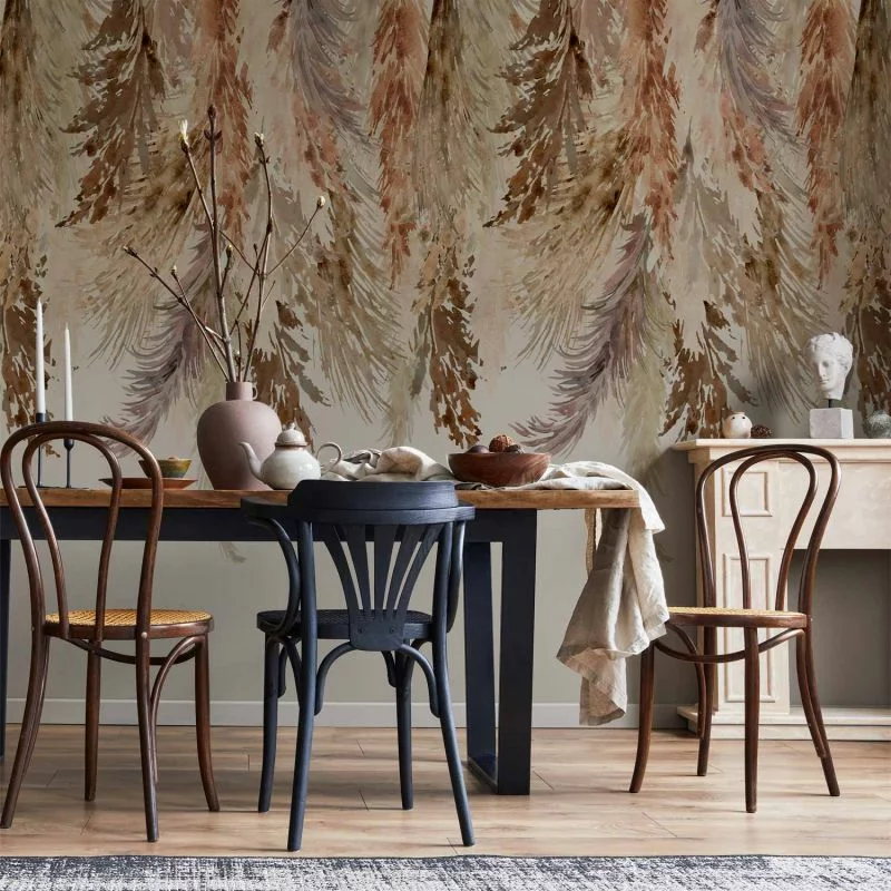 Fototapeta - Minimalistyczny pejzaż boho - zwisające liście w beżowych barwach - obrazek 1