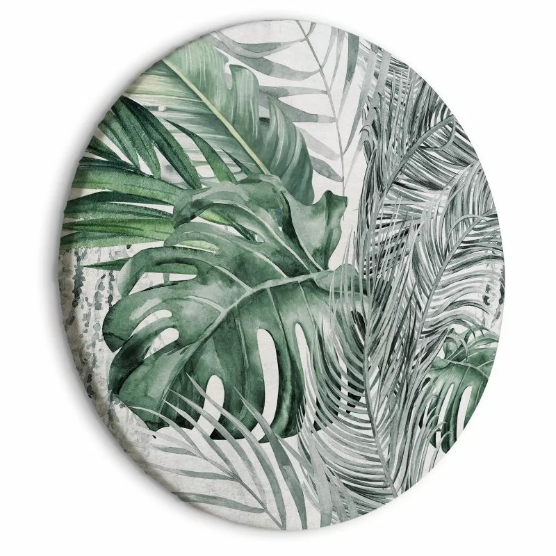 Obraz okrągły - Egzotyczna flora - Rozmaite gatunki tropikalnej roślinności w odcieniach seledynu i zieleni szałwiowej/Gęsta dżungla - obrazek 1