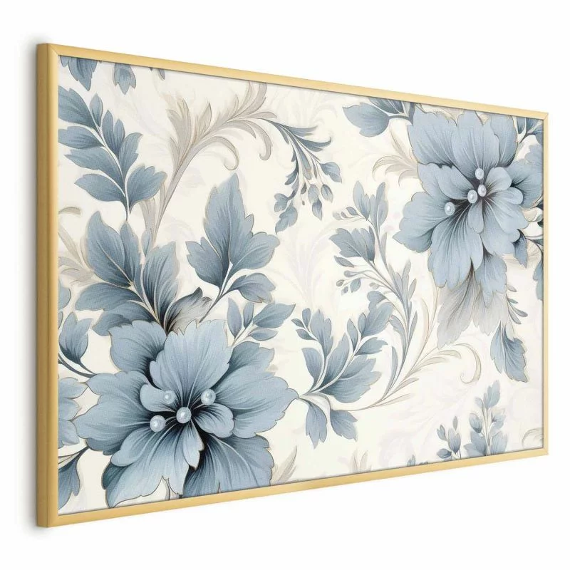 Plakat - Turkusowe ornamentalne retro kwiaty - obrazek 1