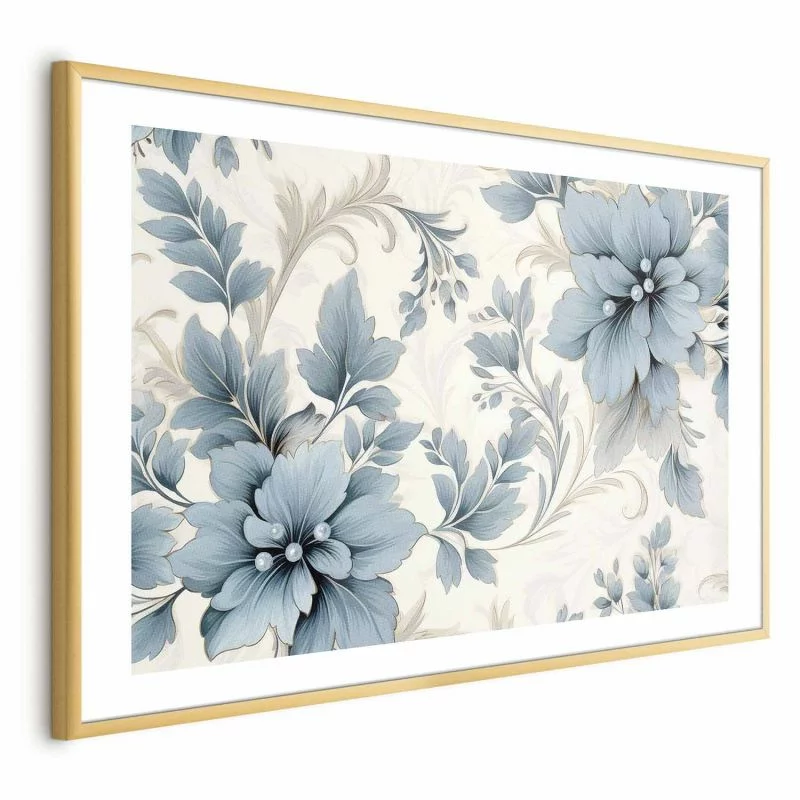 Plakat - Turkusowe ornamentalne retro kwiaty - obrazek 1