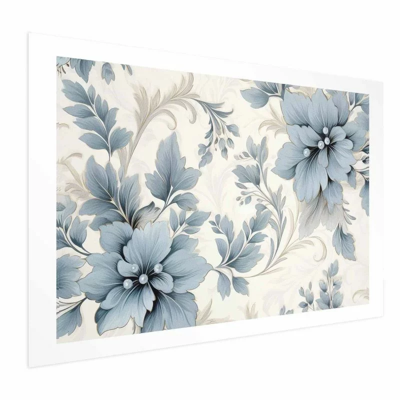 Plakat - Turkusowe ornamentalne retro kwiaty - obrazek 1