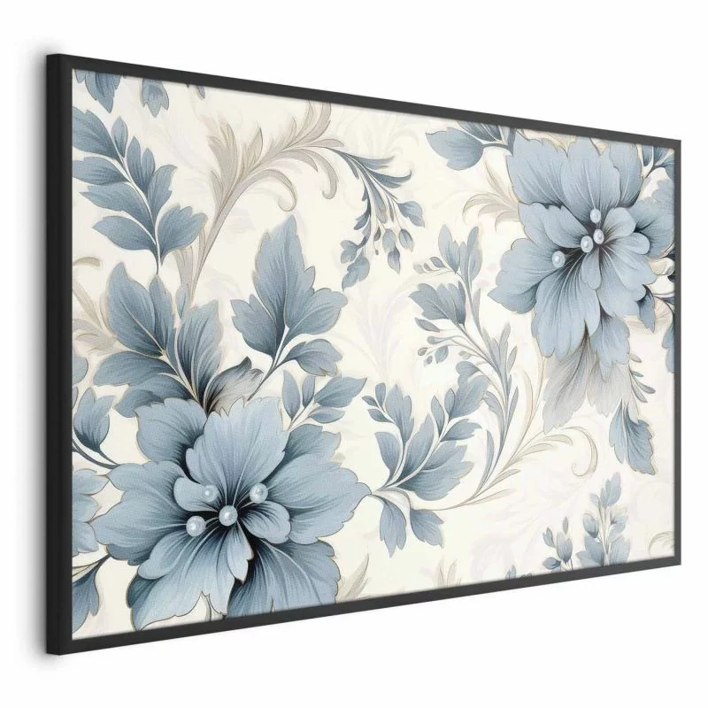 Plakat - Turkusowe ornamentalne retro kwiaty - obrazek 1