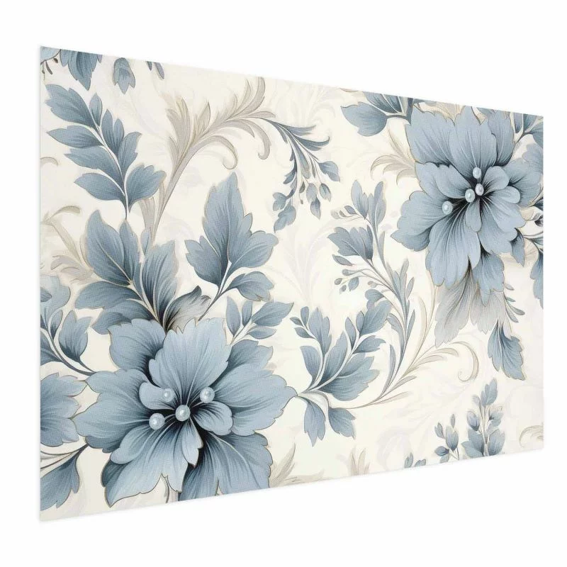 Plakat - Turkusowe ornamentalne retro kwiaty - obrazek 1