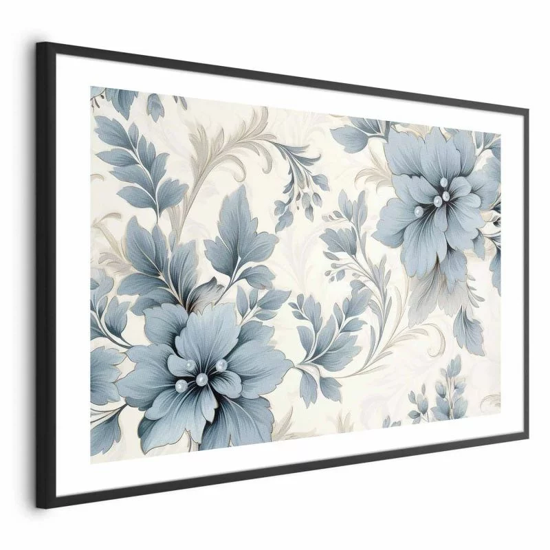 Plakat - Turkusowe ornamentalne retro kwiaty - obrazek 1
