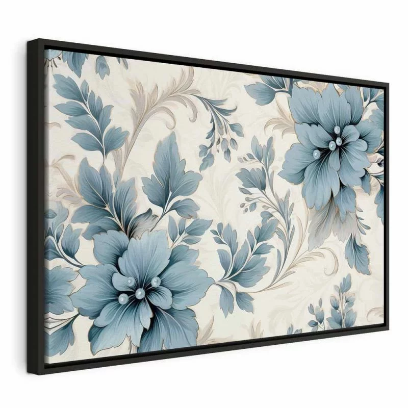 Obraz - Turkusowe kwiaty w retro klimacie florystyczne ornamenty / Turkusowe ornamentalne retro kwiaty - obrazek 1