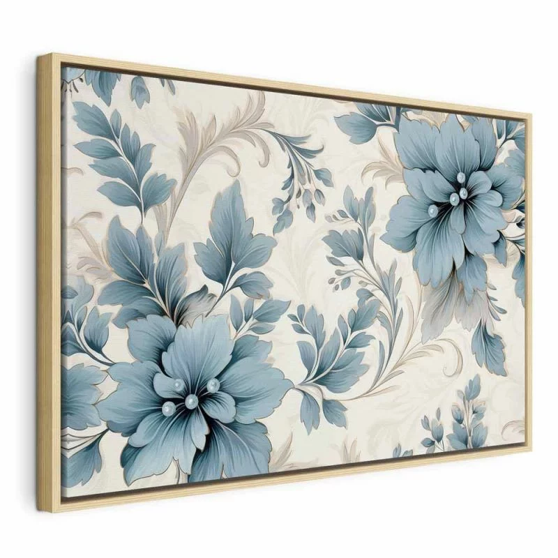 Obraz - Turkusowe kwiaty w retro klimacie florystyczne ornamenty / Turkusowe ornamentalne retro kwiaty - obrazek 1
