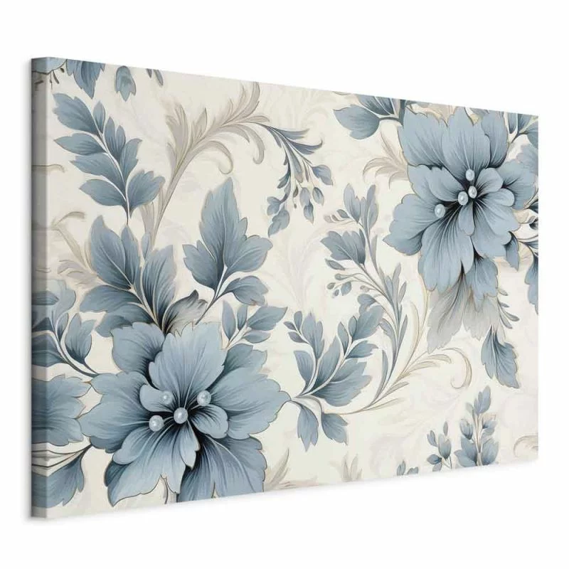 Obraz - Turkusowe kwiaty w retro klimacie florystyczne ornamenty / Turkusowe ornamentalne retro kwiaty - obrazek 1