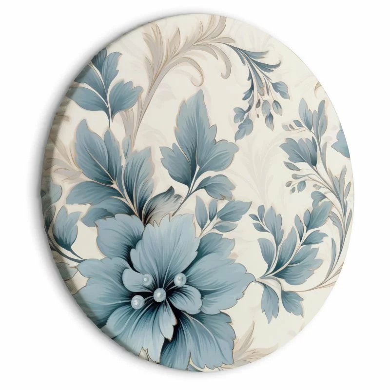 Obraz okrągły - Turkusowe kwiaty w retro klimacie florystyczne ornamenty / Turkusowe ornamentalne retro kwiaty - obrazek 1