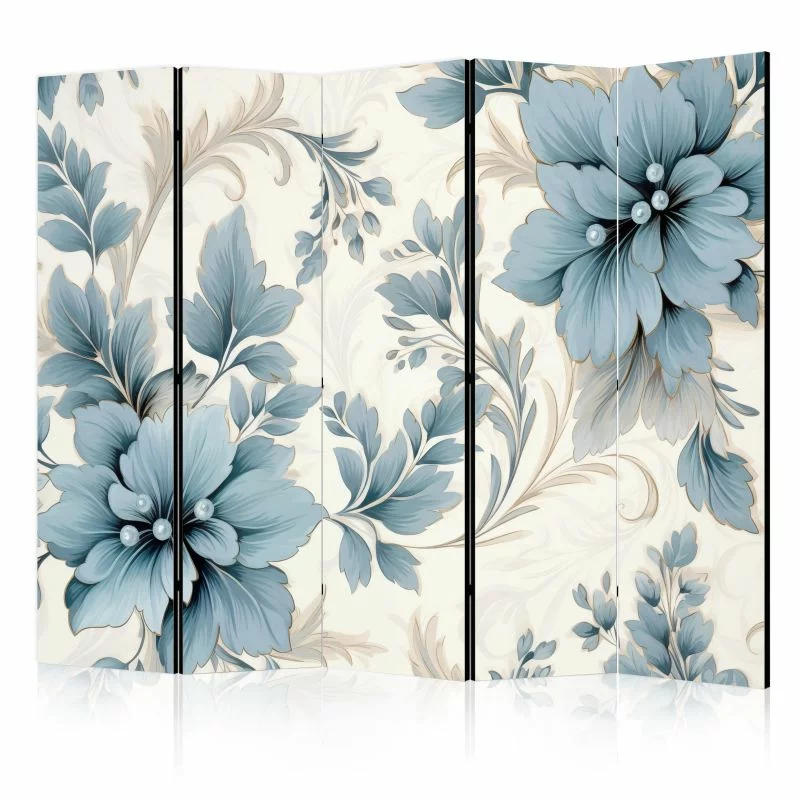 Parawan - Turkusowe kwiaty w retro klimacie; florystyczne ornamenty - obrazek 1